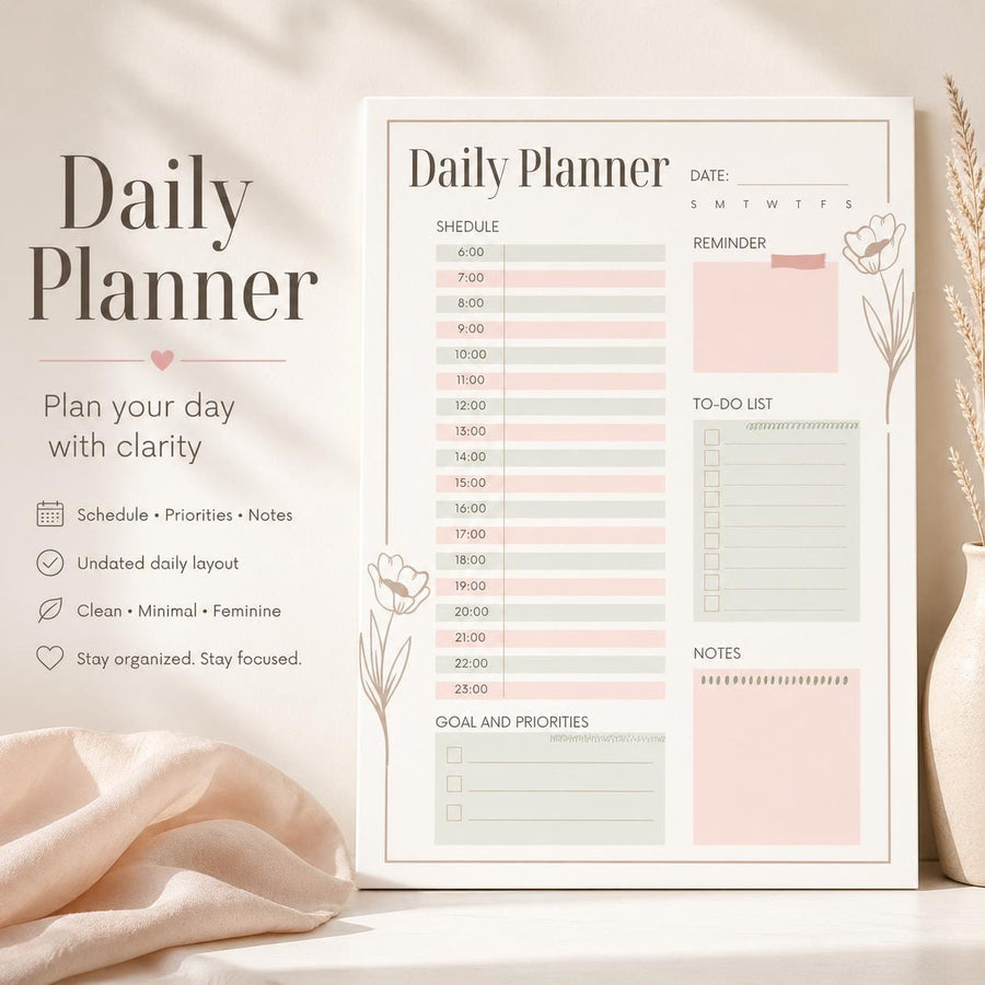 Daily Planner Printable | Undated Daily Schedule PDF, Instant Download, Hourly P - image 1