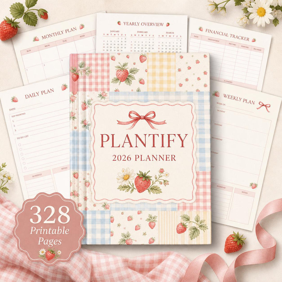 2026 Strawberry Planner Printable | Dated Digital Planner PDF | Cottagecore Aesthetic - image 1