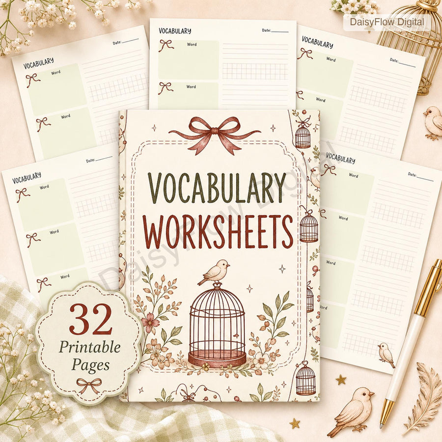32 Vocabulary Worksheets | Printable Language Journal | Word Study Template | Homesc - image 1