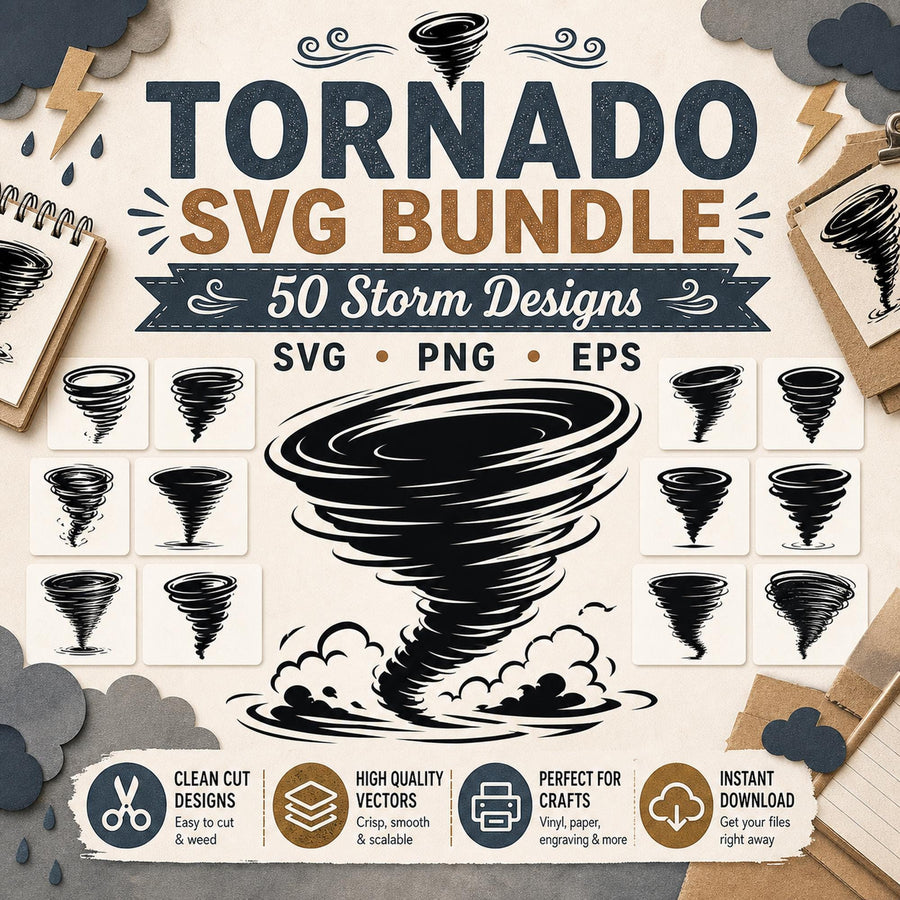 50 Tornado Silhouette SVG Bundle | Storm SVG Cut Files for Cricut | Twister Clipart P - image 1