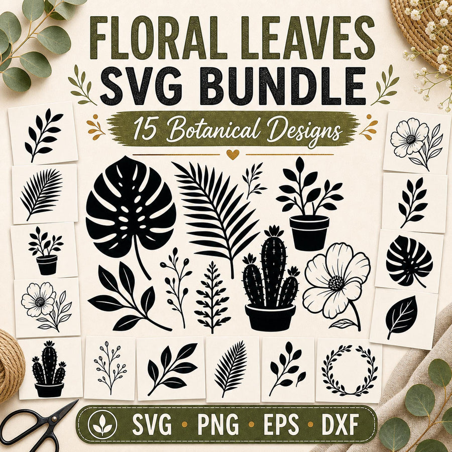 15 Floral Leaves Silhouette SVG Bundle | Botanical Plant Cut Files for Cricut | - image 1