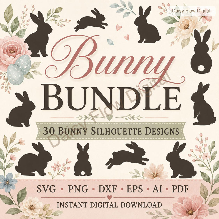 Bunny SVG Bundle | Rabbit Silhouette SVG | Easter Bunny Clipart for Cricut | Woodland - image 1