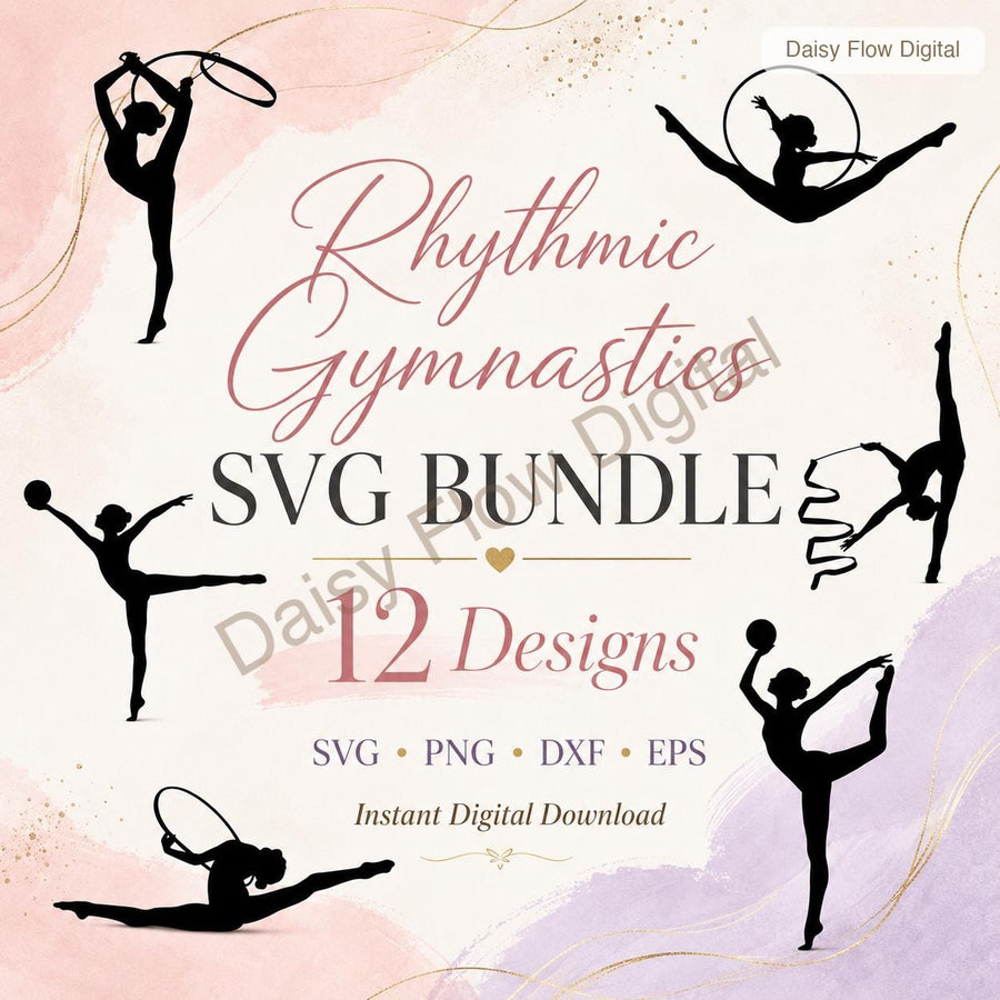 Rhythmic Gymnastics SVG Bundle | Gymnast Silhouette Cricut Files | Dancer SVG, Ribbon - image 1