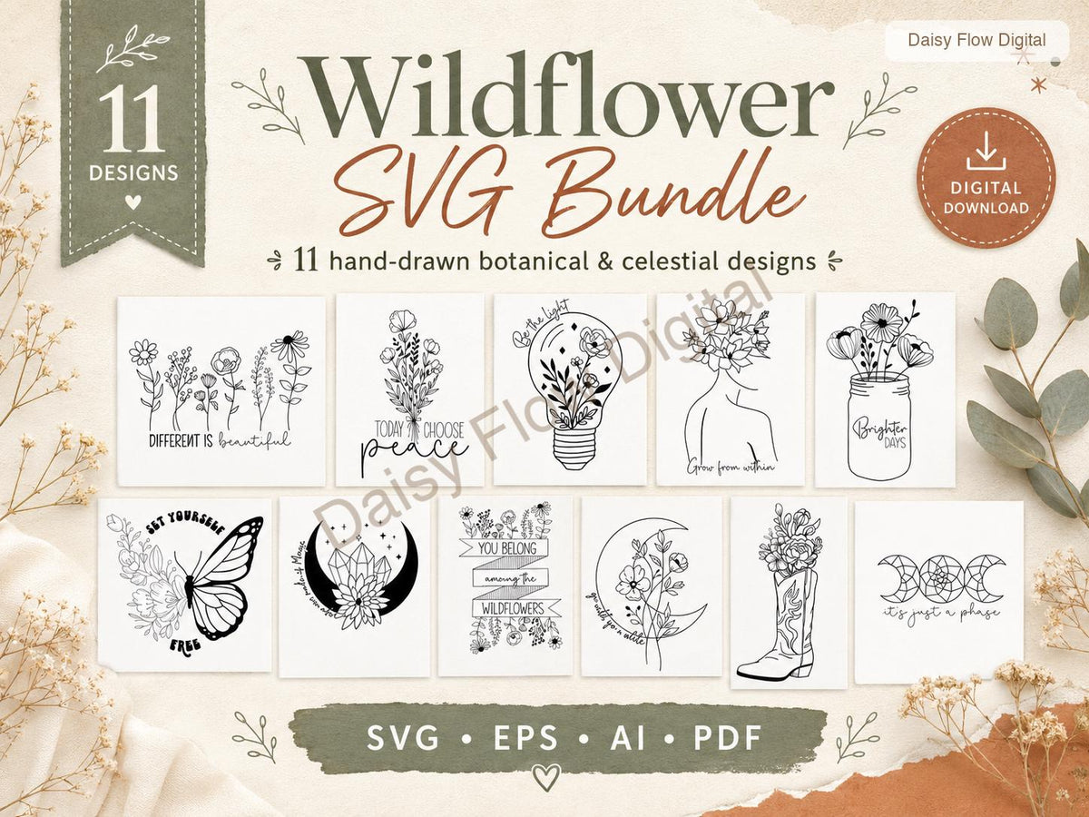 Wildflower SVG Bundle | Celestial SVG Line Art | Botanical Graphics | Moon and Stars - image 1