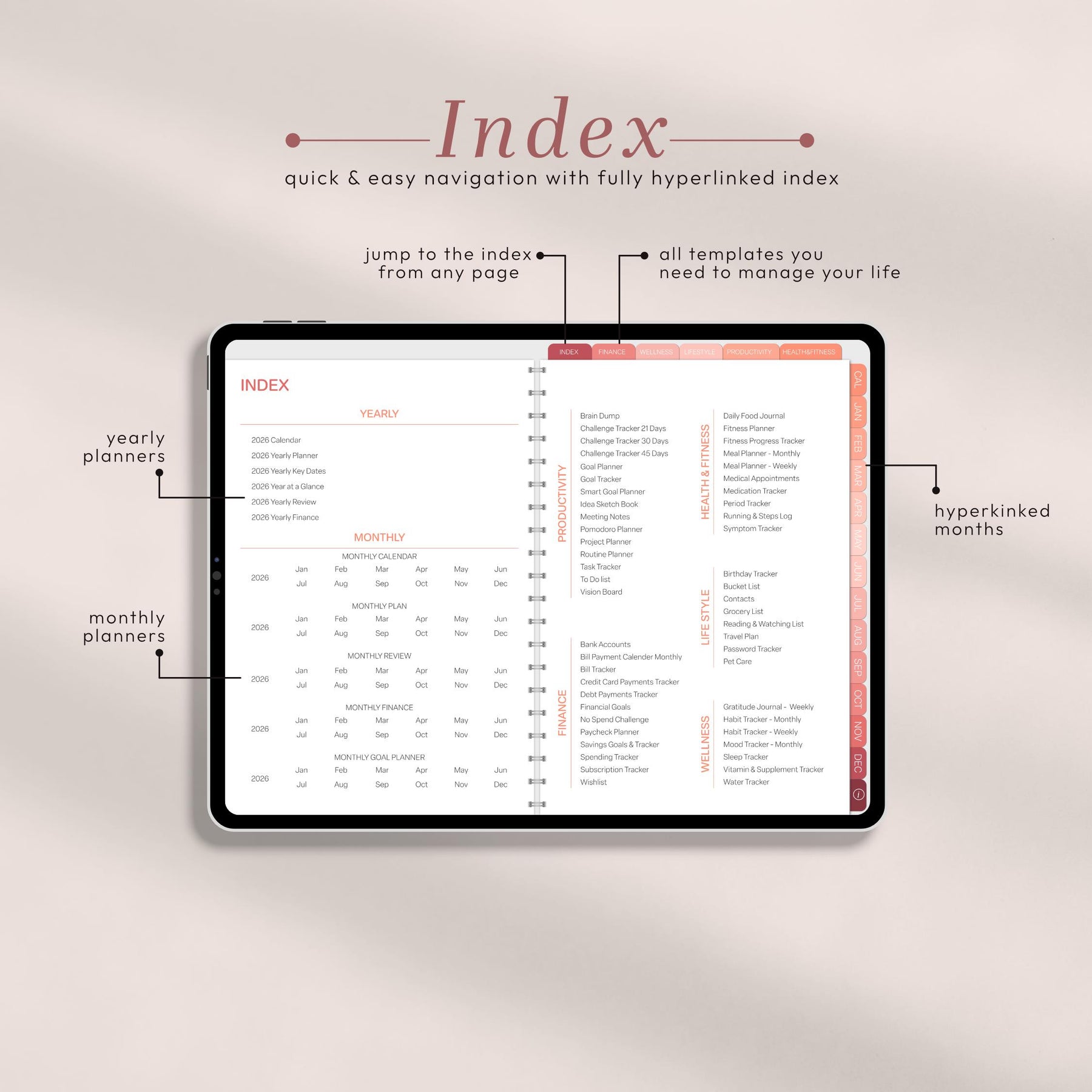 2026 Digital Planner Landscape for iPad, Hyperlinked PDF for GoodNotes & Notabil - image 2
