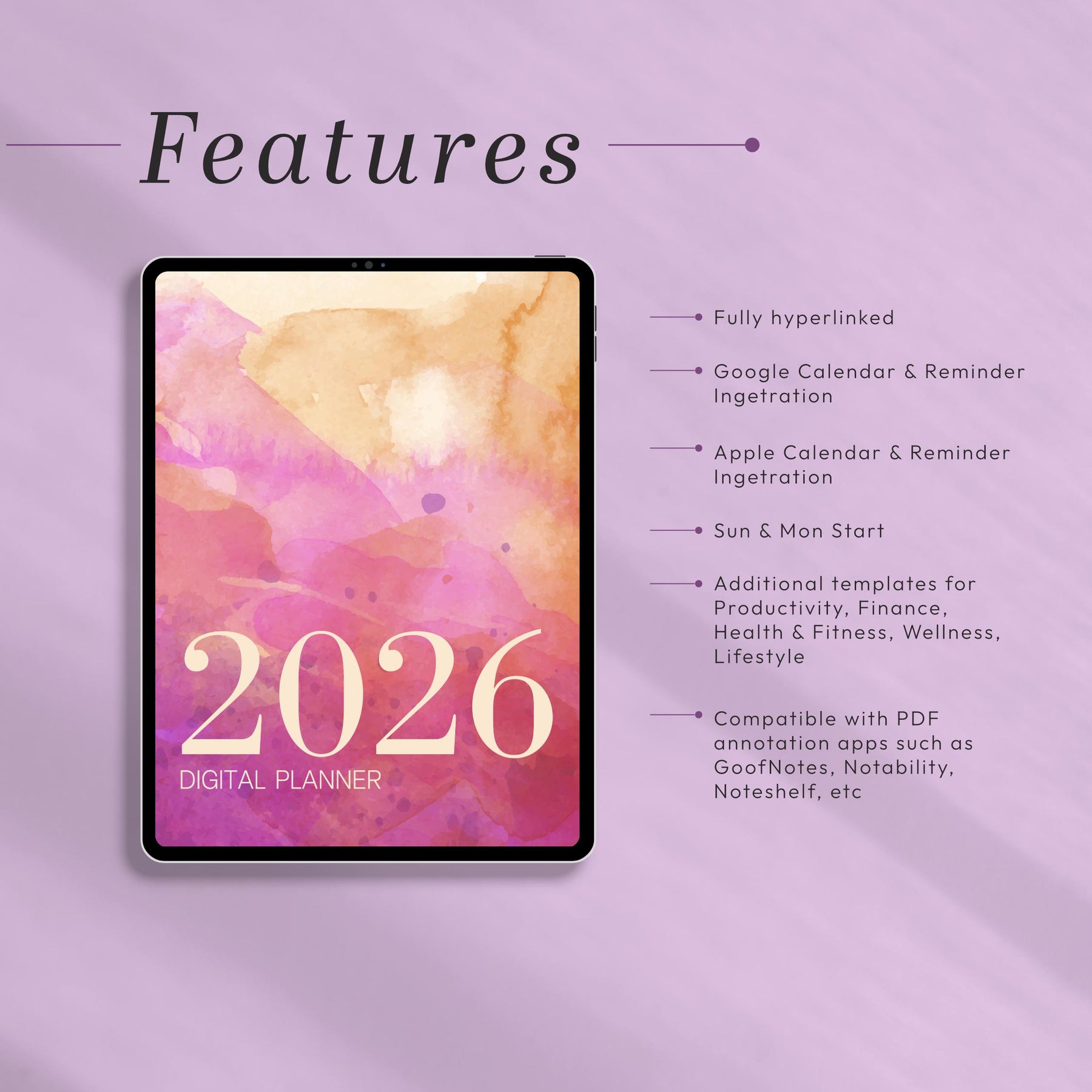 2026 Digital Planner Portrait for iPad, Hyperlinked PDF for GoodNotes & Notabili - image 8