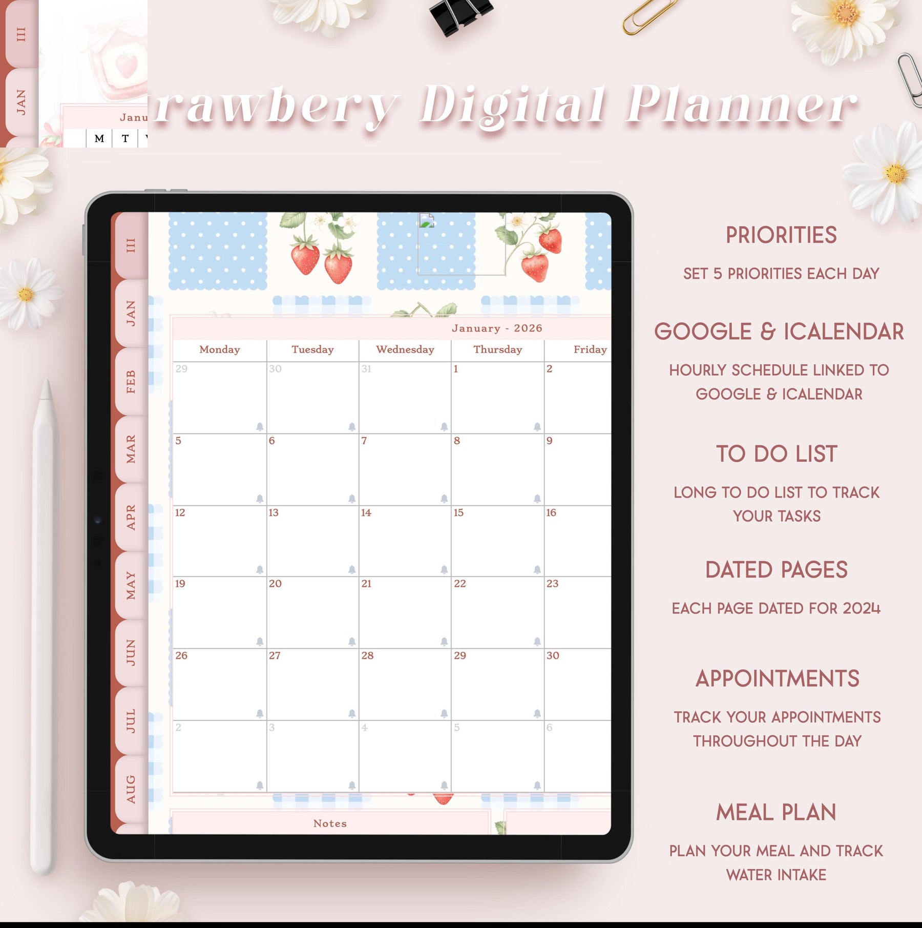 Digital Planner for GoodNotes, iPad Planner, Undated Hyperlinked PDF, Daily Week - image 3