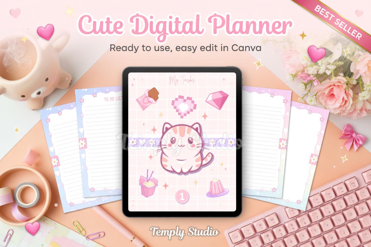 Cute Digital Planner | Kawaii Goodnotes Planner | Undated iPad Planner | Hyperli - image 1