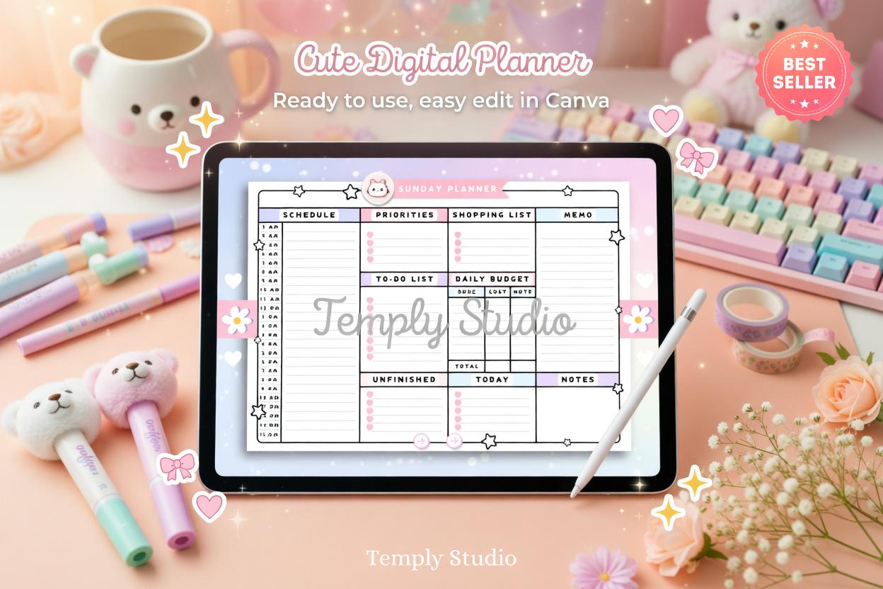 Cute Digital Planner | Kawaii Goodnotes Planner | Undated iPad Planner | Hyperli - image 6