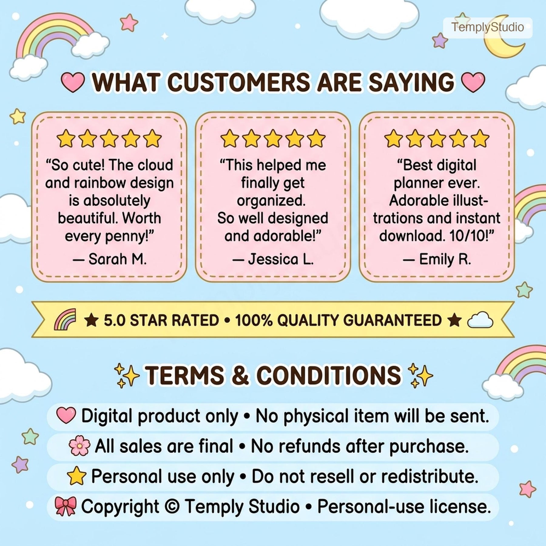 Cute Digital Planner, Undated Digital Planner, 78-Page Pastel Rainbow Planner, H - image 5