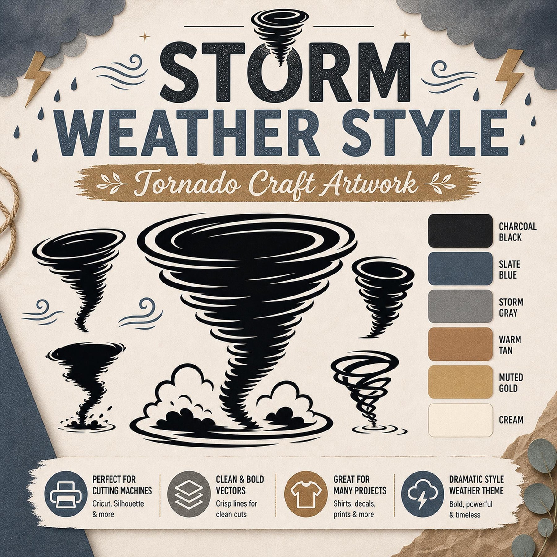 50 Tornado Silhouette SVG Bundle | Storm SVG Cut Files for Cricut | Twister Clipart P - image 3