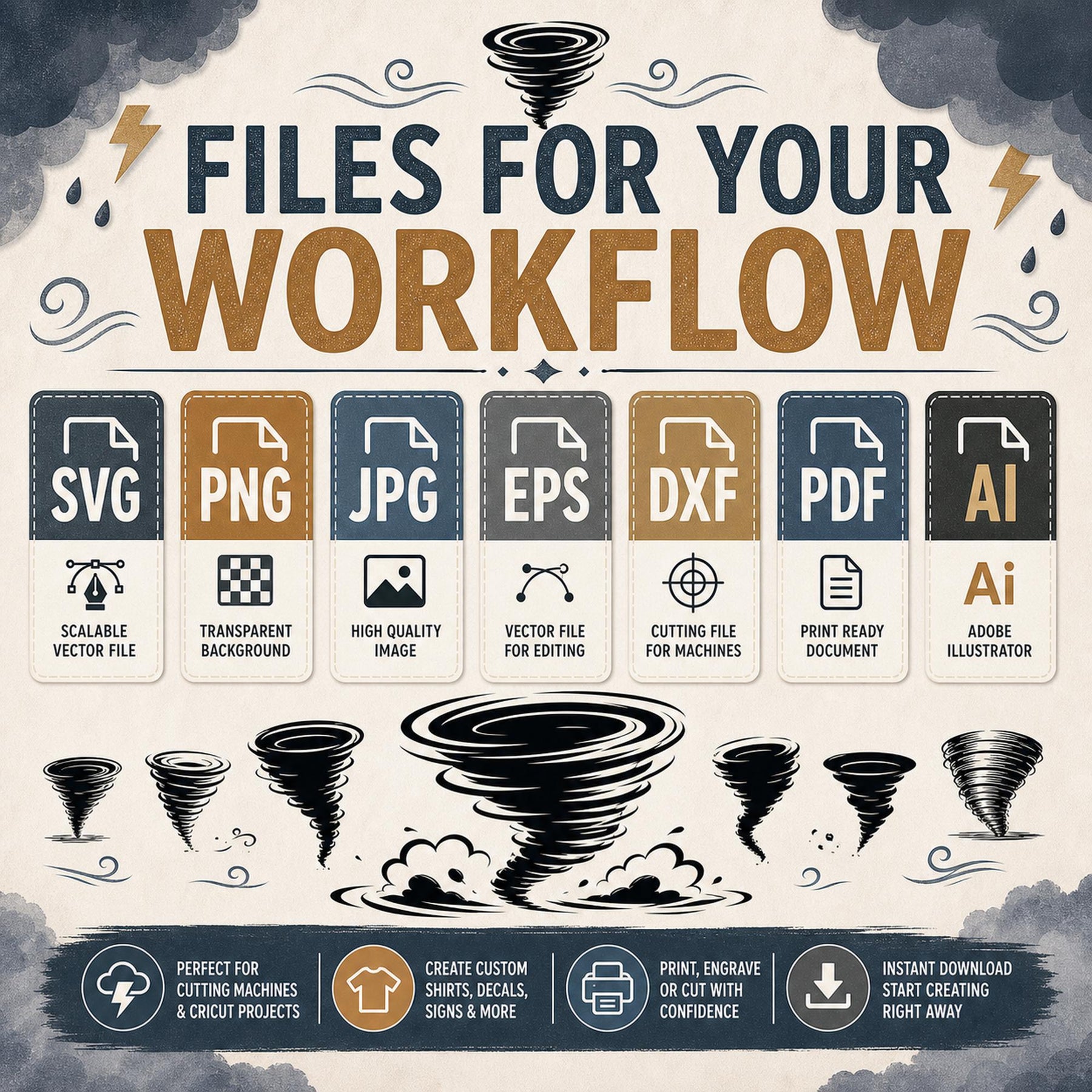 50 Tornado Silhouette SVG Bundle | Storm SVG Cut Files for Cricut | Twister Clipart P - image 9
