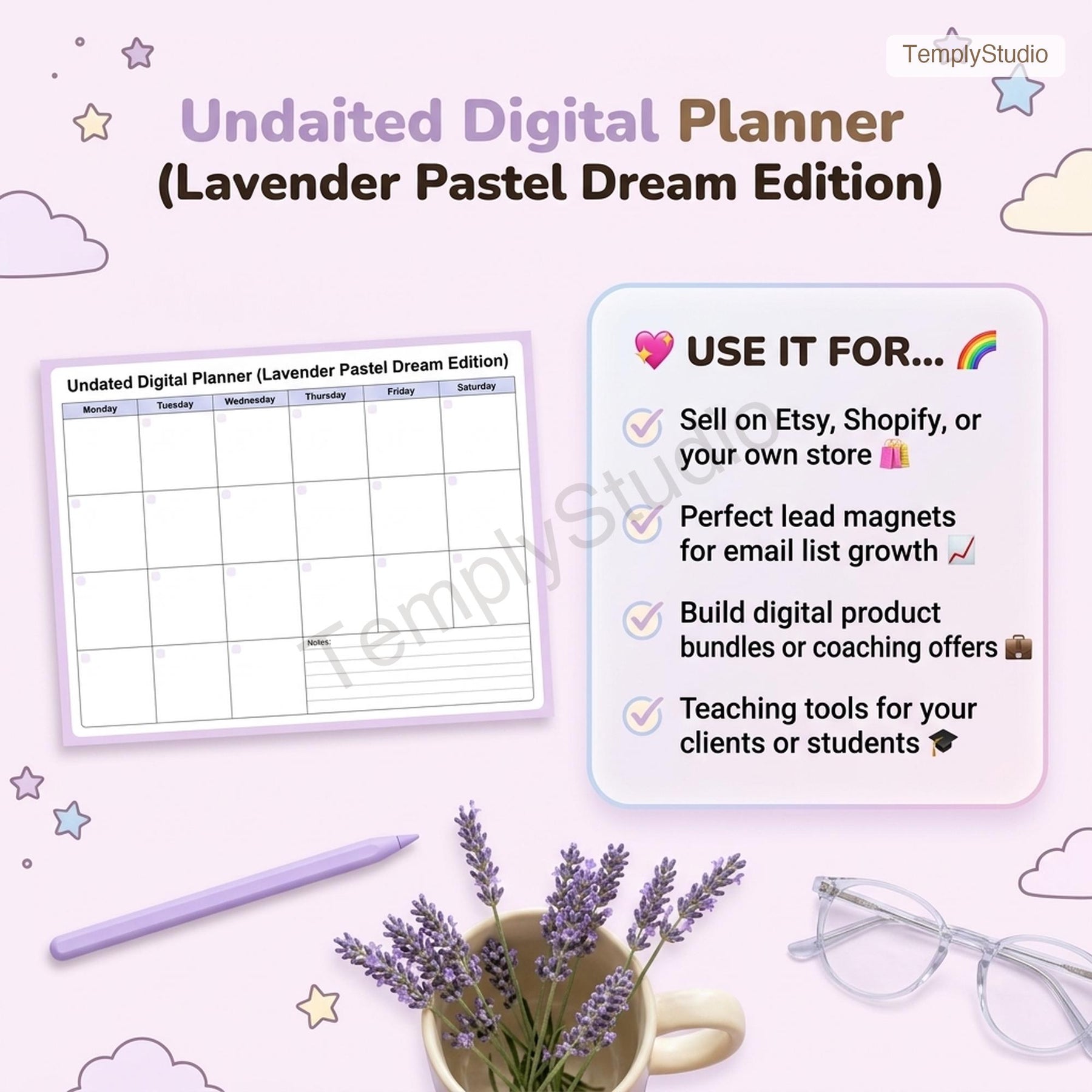 Undated Cute Digital Planner | Pastel Rainbow Planner for iPad compatible with GoodNo - image 3