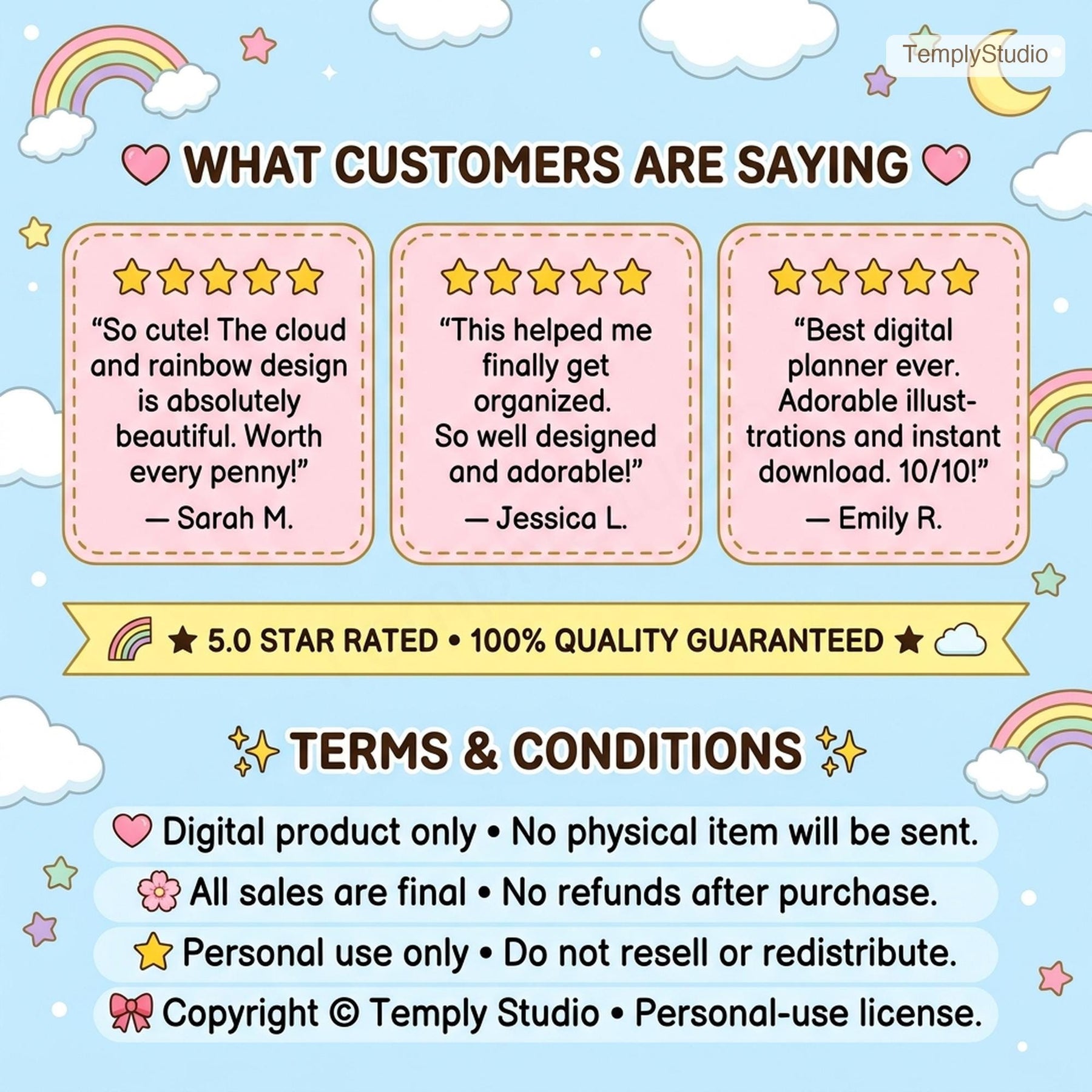 Undated Cute Digital Planner | Pastel Rainbow Planner for iPad compatible with GoodNo - image 8