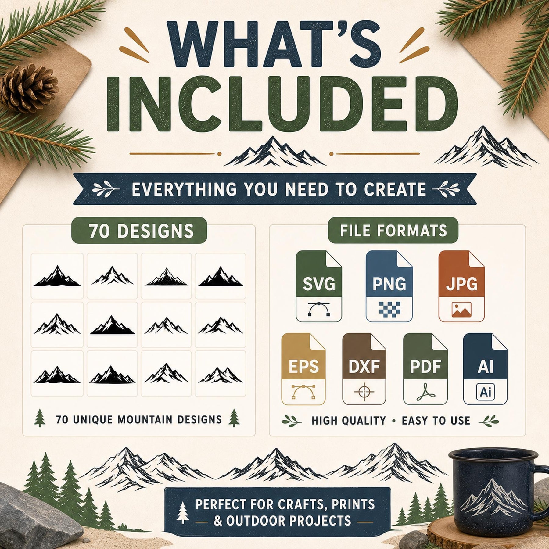 70 Mountain SVG Bundle Silhouette | Peak Designs Cricut Files | Mountain PNG | Forest - image 5