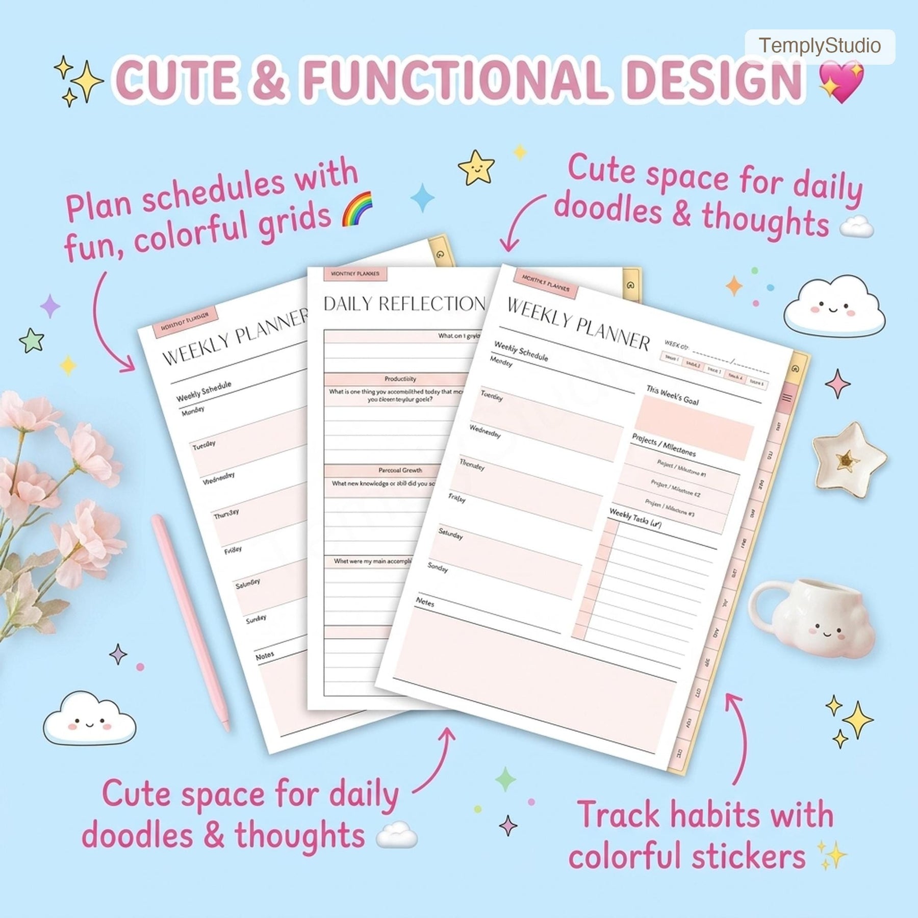 Cute Digital Planner, Undated Digital Planner, 78-Page Pastel Rainbow Planner, H - image 8