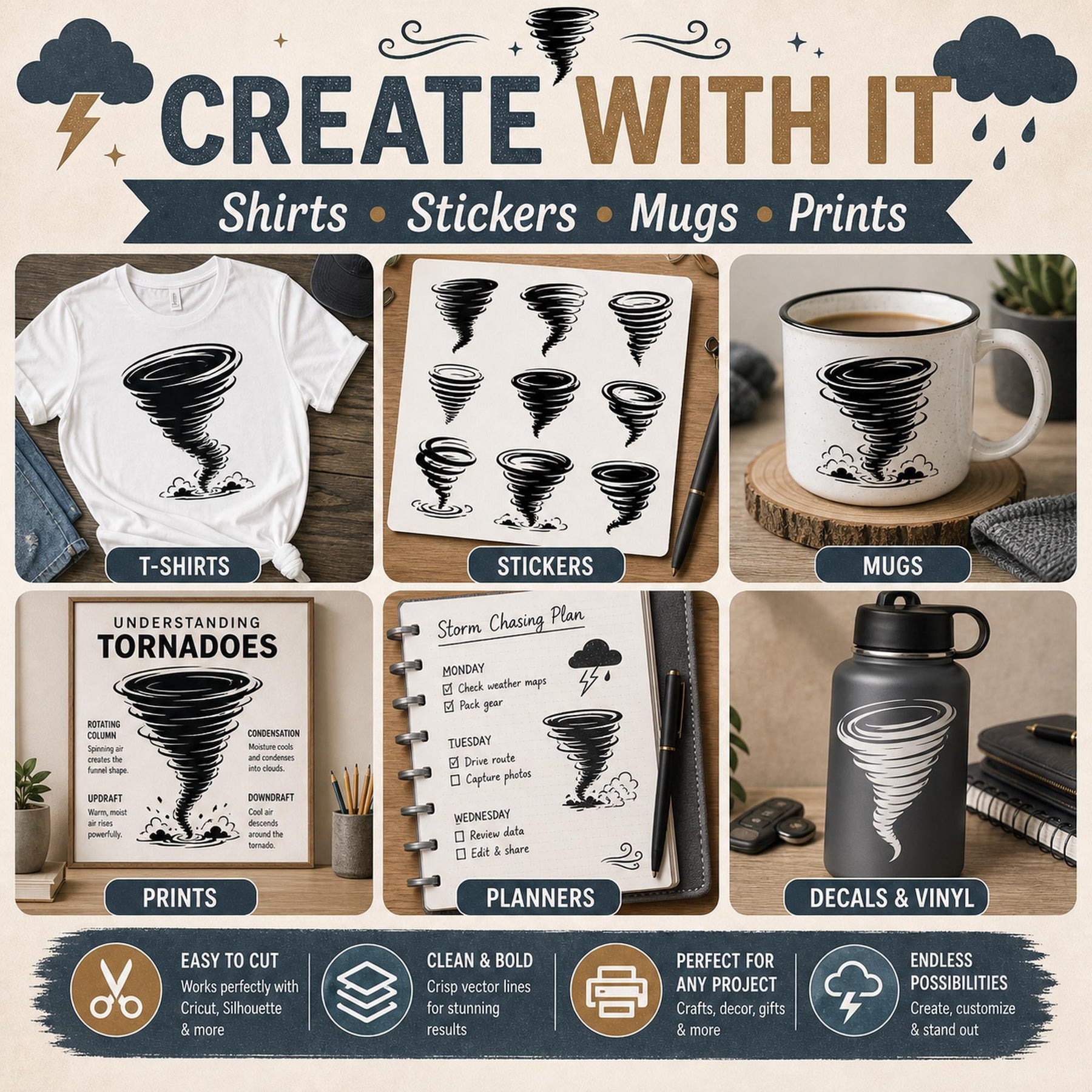 50 Tornado Silhouette SVG Bundle | Storm SVG Cut Files for Cricut | Twister Clipart P - image 2