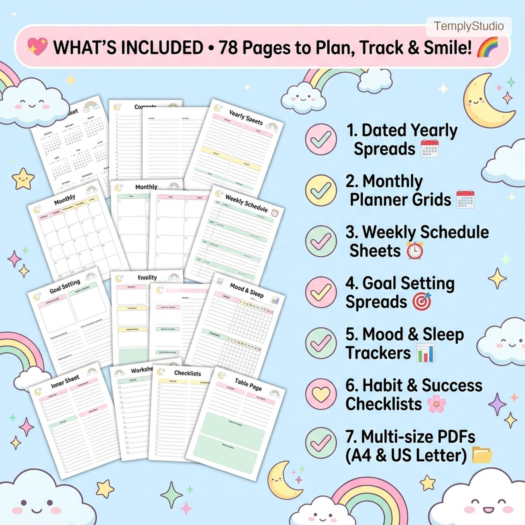 Undated Cute Digital Planner | Pastel Rainbow Planner for iPad compatible with GoodNo - image 4