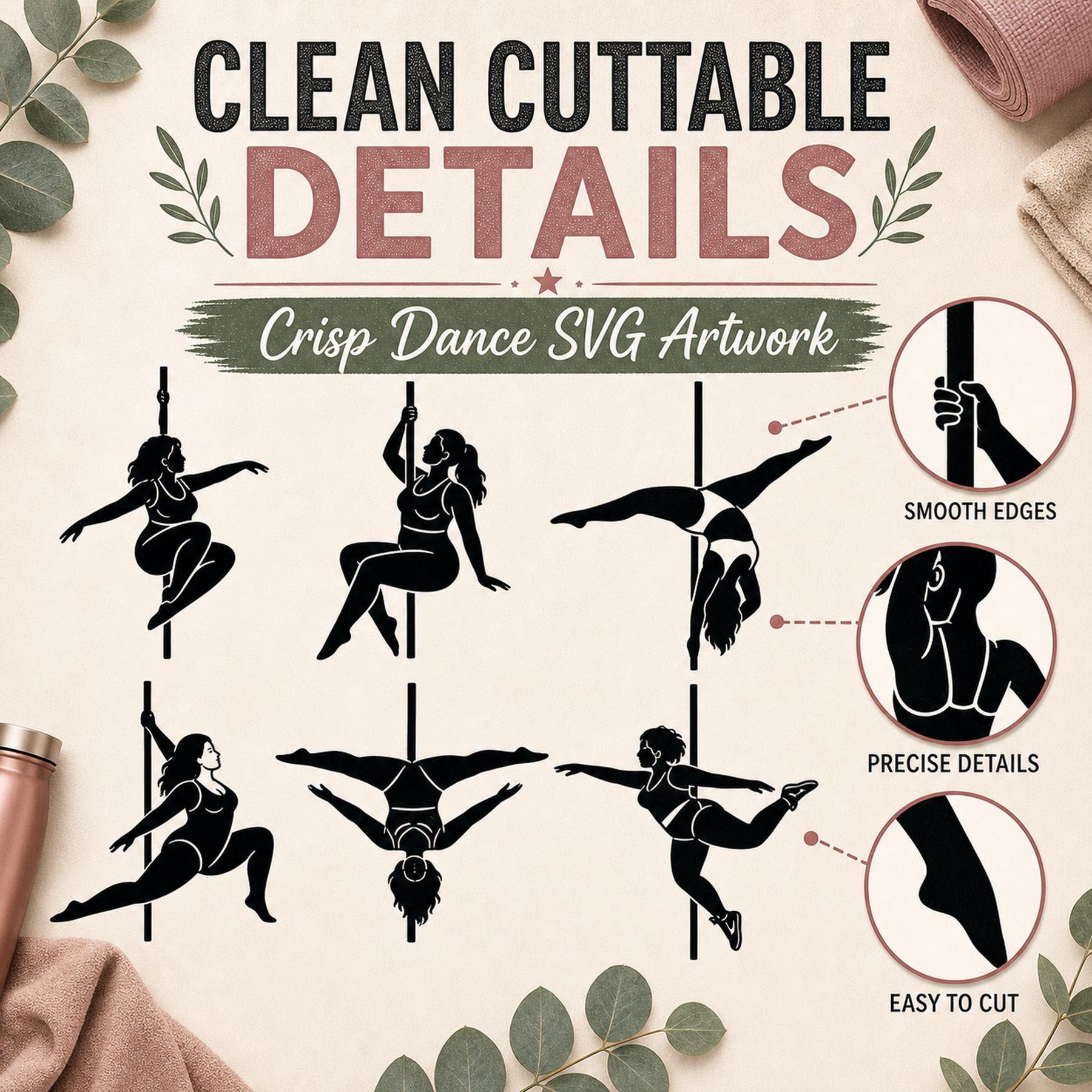 9 Pole Dance SVG Bundle | Fitness Silhouette Png | Pole Dancer Cricut Cut Files | Aer - image 1