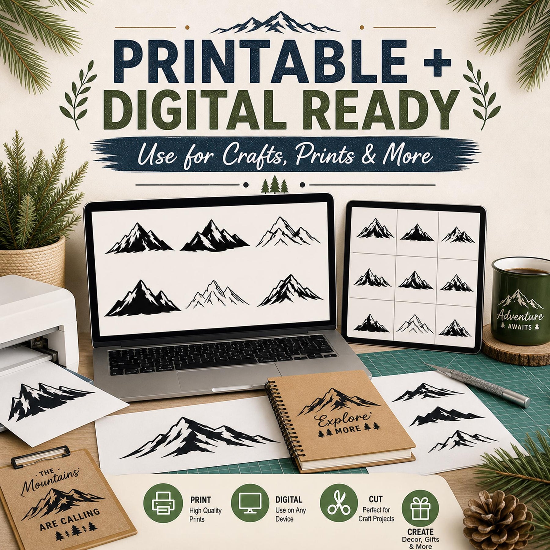 70 Mountain SVG Bundle Silhouette | Peak Designs Cricut Files | Mountain PNG | Forest - image 9