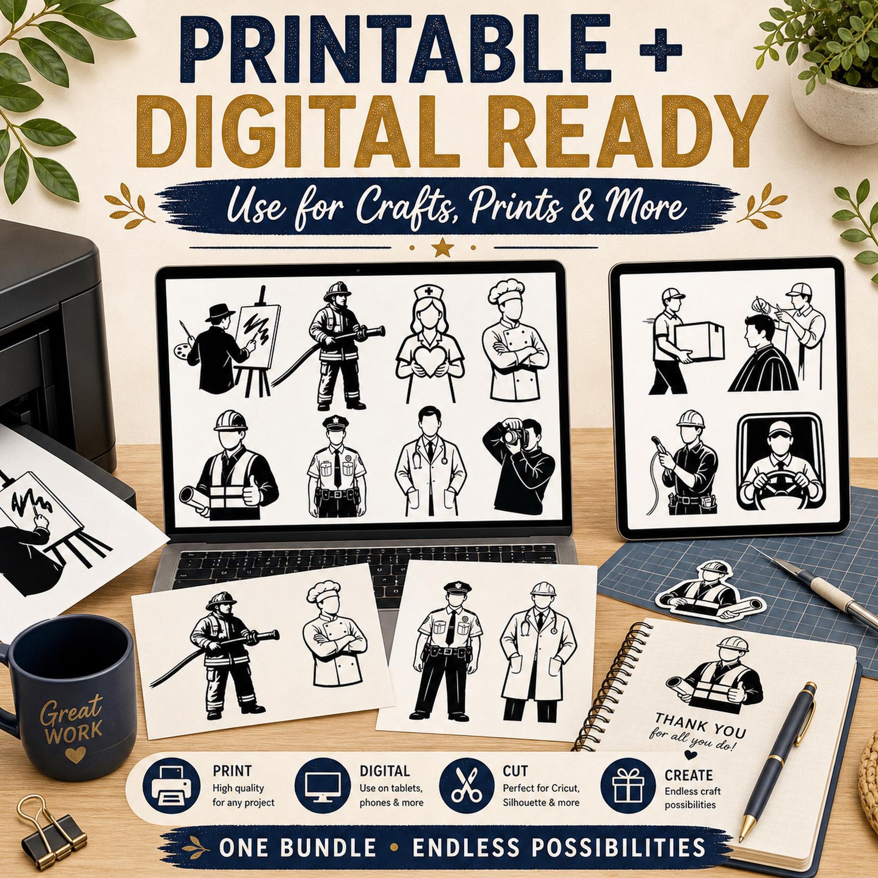 15 Professions SVG Bundle Silhouette | Career Job PNG Cut Files for Cricut | Com - image 7