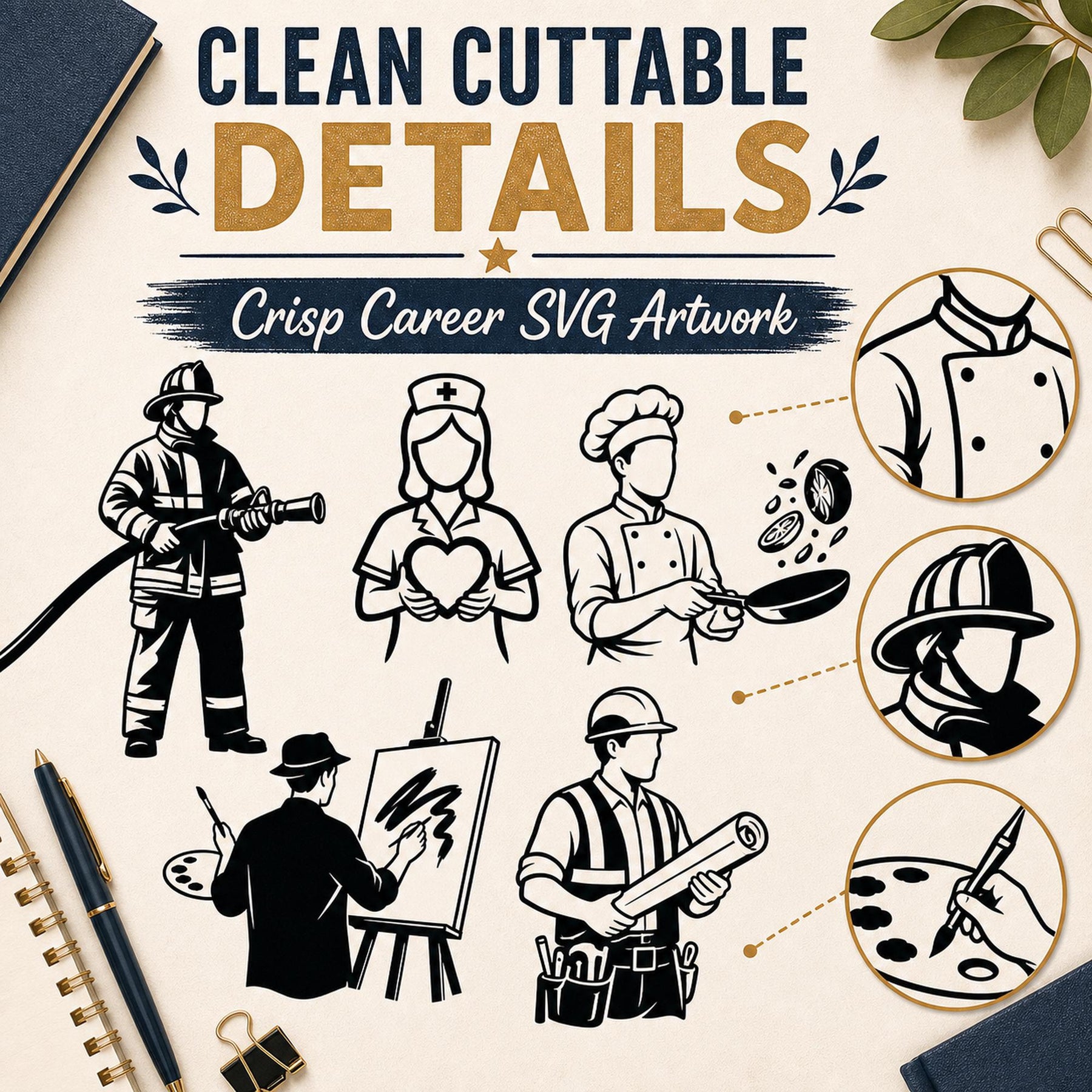 15 Professions SVG Bundle Silhouette | Career Job PNG Cut Files for Cricut | Com - image 4