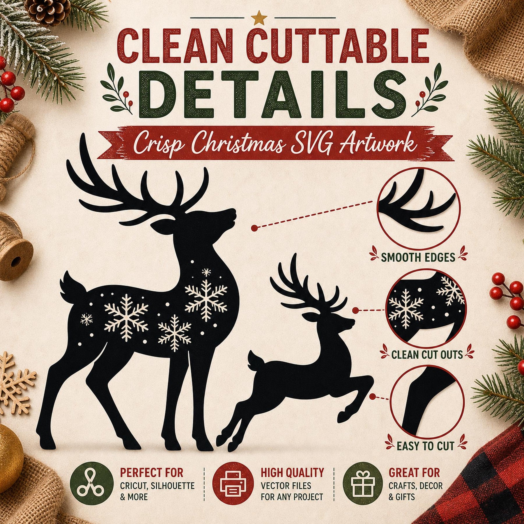 12 Reindeer Silhouette SVG Bundle | Christmas SVG compatible with Cricut | Santa Slei - image 5