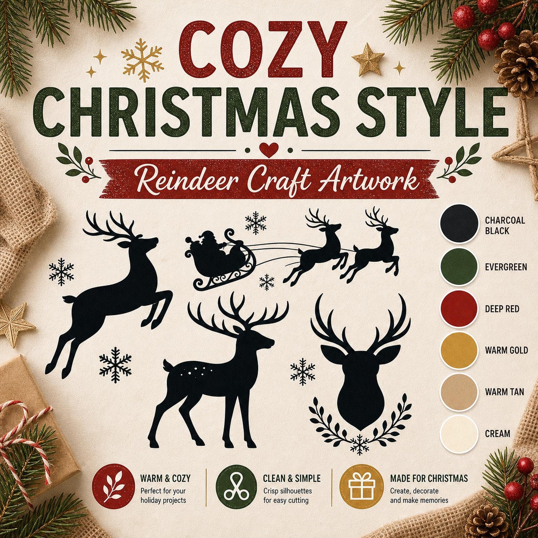 12 Reindeer Silhouette SVG Bundle | Christmas SVG compatible with Cricut | Santa Slei - image 9