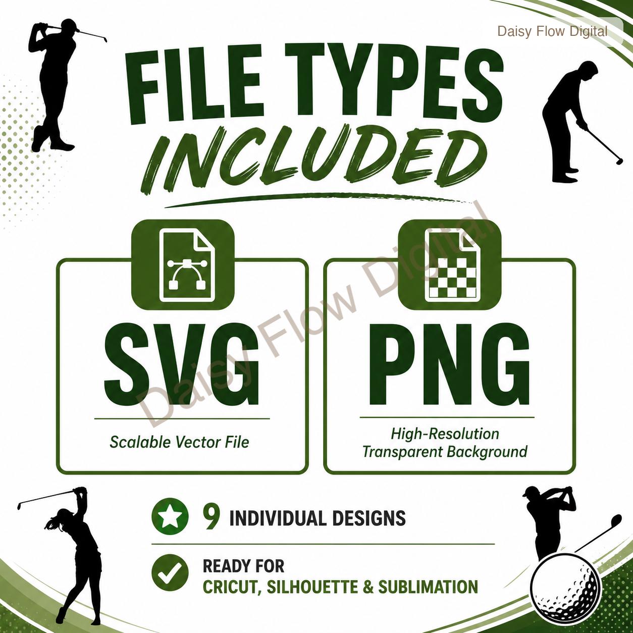 Golf SVG Bundle | Golfer Silhouette PNG | Golf Club Clipart | Golfing Cut Files for C - image 5