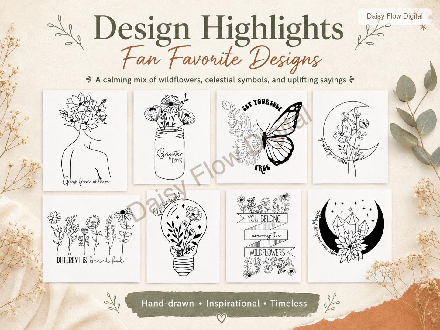 Wildflower SVG Bundle | Celestial SVG Line Art | Botanical Graphics | Moon and Stars - image 6