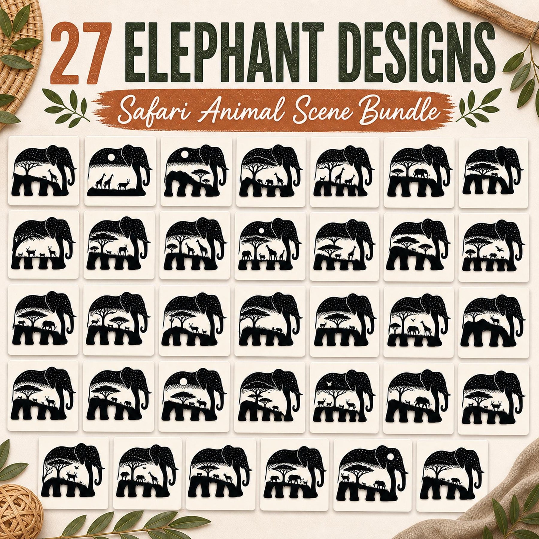 27 Elephant SVG Bundle | Safari Animal Scene SVG | Elephant Silhouette Cricut Files | - image 2