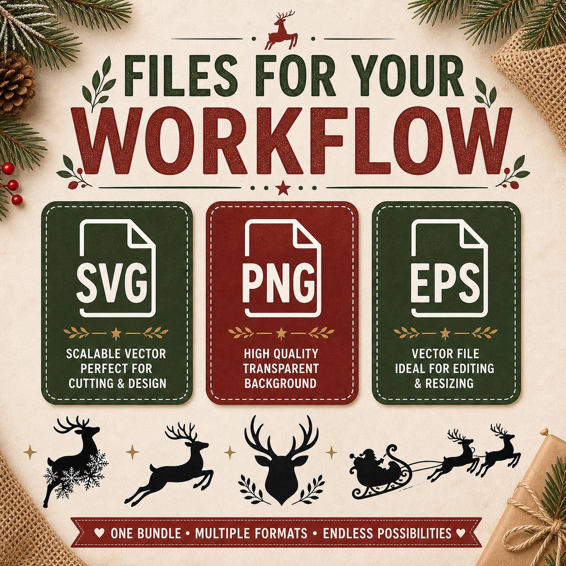 12 Reindeer Silhouette SVG Bundle | Christmas SVG compatible with Cricut | Santa Slei - image 7